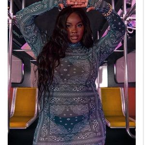 Teyana Taylor x PLT Paisley Printed Mesh Bodycon Dress